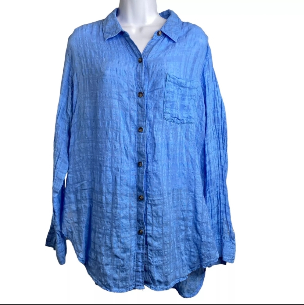 Pilcro and the Letterpress gorgeous sky blue button up long sleeve shirt sz 4